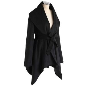 Chicwish Black Wool Blend Shawl Collar Belted Wrap Coat XS